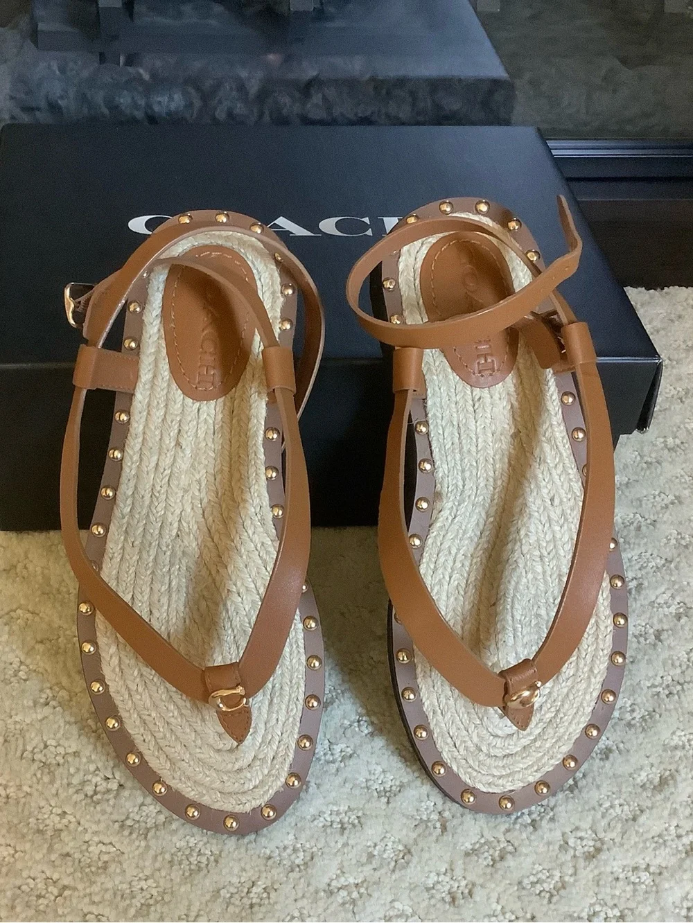 Coach Gracey Brown Leather Studded Sandals